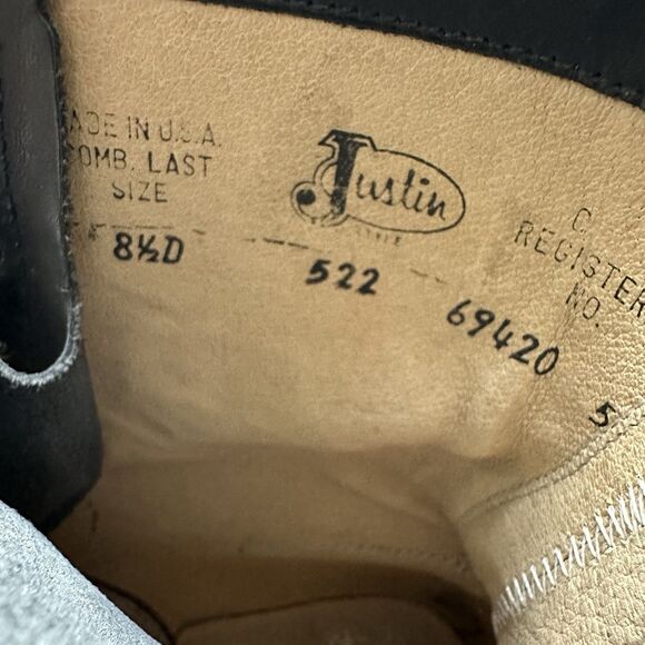 Vtg Justin Lace up Black Pebbled Bullhide Roper Boots 522 Kiltie Mens 8 1/2 D main image 7